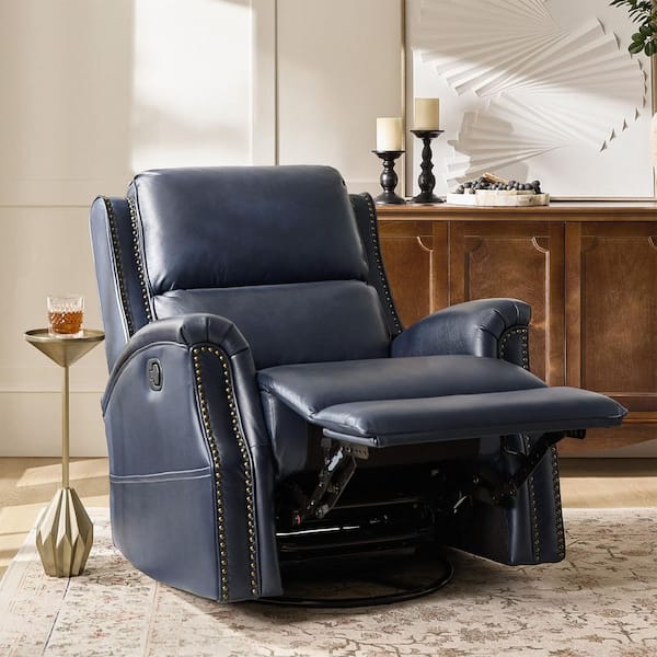 JAYDEN CREATION Felisa Navy Transitional Genuine Leather Recliner