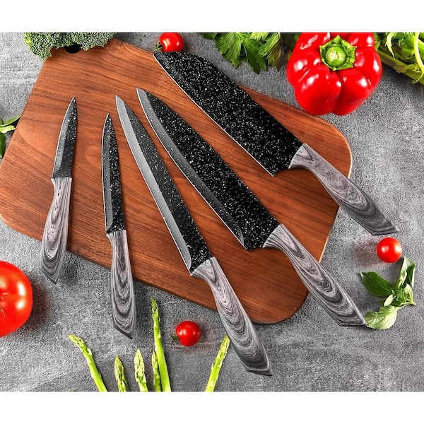 19-Piece High Carbon Stainless Steel Sharp Serrated Steak Knives Set, All in One Kitchen Knife Set with Block, Gray