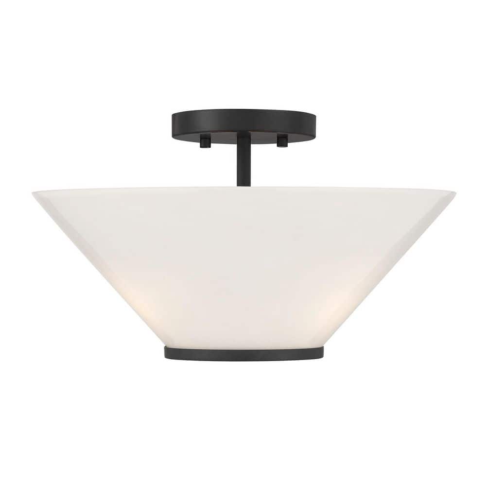 Blair 15 in. 3-Light Matte Black Transitional Convertible Semi-Flush Mount or Hanging Pendant with Strie Glass Shade price history on PriceWatchPro