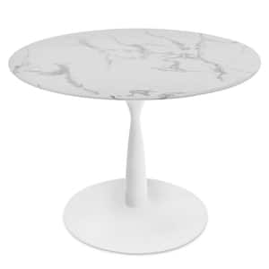 40 in. x 40 in. Round White Pedestal Faux Marble Dining Table (Seats 4)