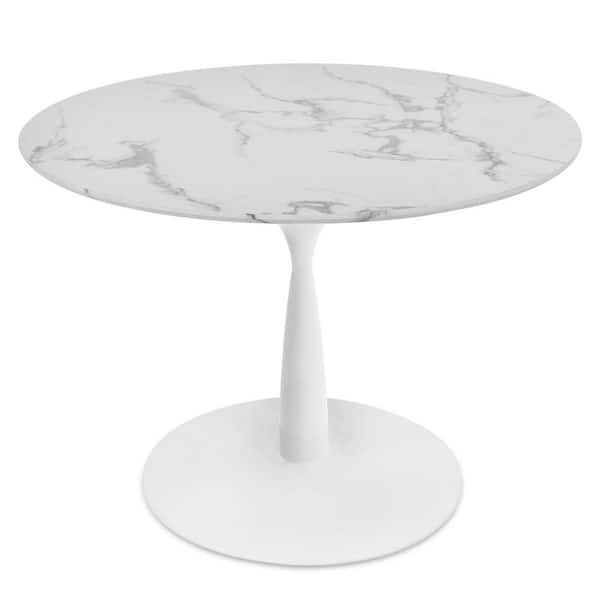 LAOTIES 40 in. x 40 in. Round White Pedestal Faux Marble Dining Table (Seats 4)