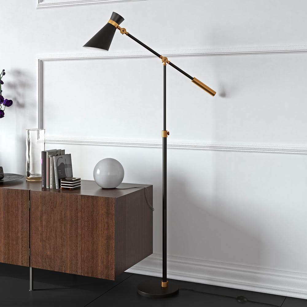Adjustable Black and Brass Industrial Floor Lamp