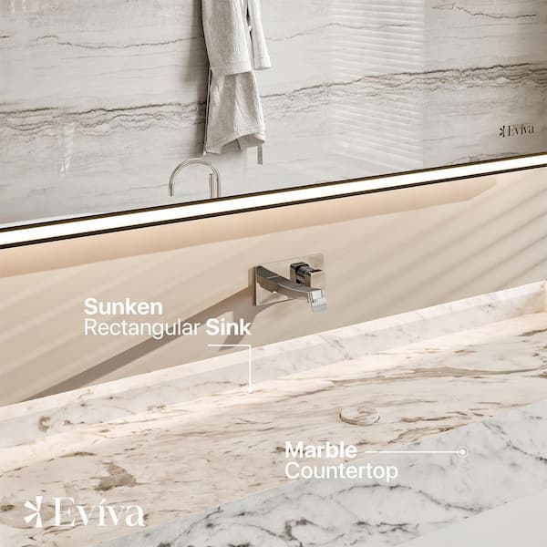 Eviva Fritti 48 in. W x 20 in. D x 16.5 in. H Floating Bathroom Vanity in White with White Carrara Marble Top with Trough Sink