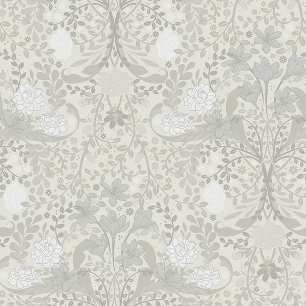 A-Street Prints Froso Light Grey Garden Damask Non Woven Paper Wallpaper Sample