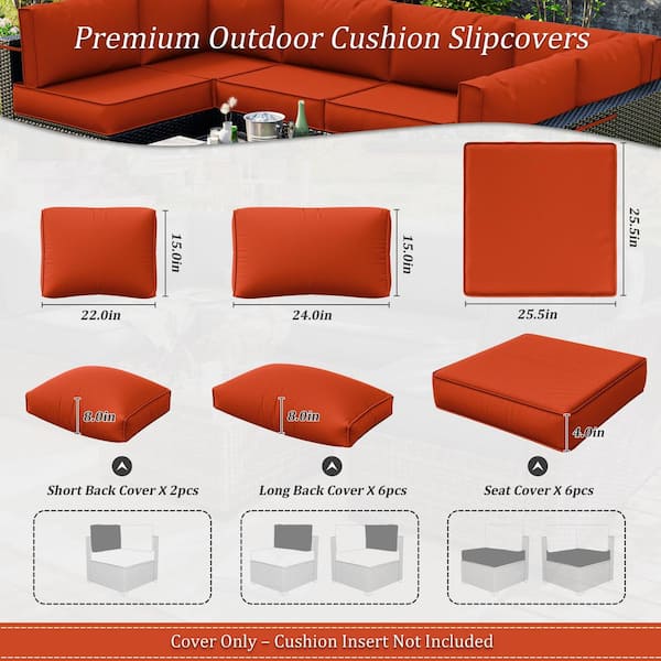 14-Pieces Patio Cushion Covers Replacement with Zipper for Sectional Sofa Set, Slipcovers for Outdoor Cushions Orange