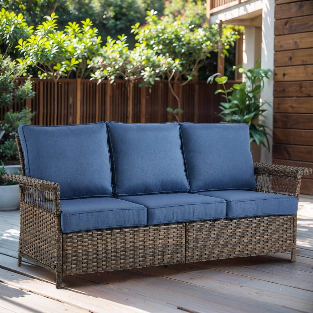 Pocassy Seagull Series 3-Seat Wicker Outdoor Patio Sofa Couch with Deep ...