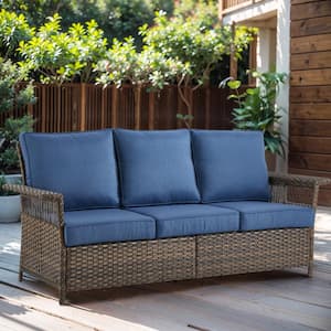 Seagull Series 3-Seat Wicker Outdoor Patio Sofa Couch with Deep Seating and CushionGuard Blue Cushions