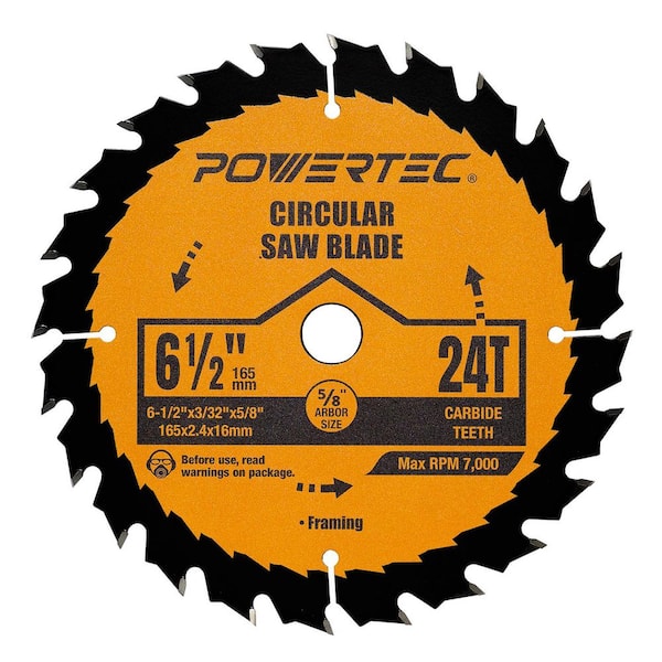 6-1/2 in. x 24-Tooth, 5/8 in. Arbor, 3/32 in. Kerf, Carbide-Tipped Circular Saw Blade / Track Saw Blade for Wood Cutting