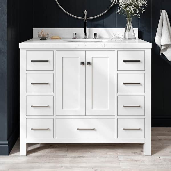 ARIEL Cambridge 42 in. W x 22 in. D x 36 in. H Single Oval Sink Bath Vanity in White with Carrara White Quartz Top