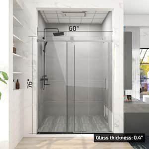 60 in. W x 76 in. H Single Sliding Frameless Corner Shower Enclosure in Brushed Nickel with Clear Glass