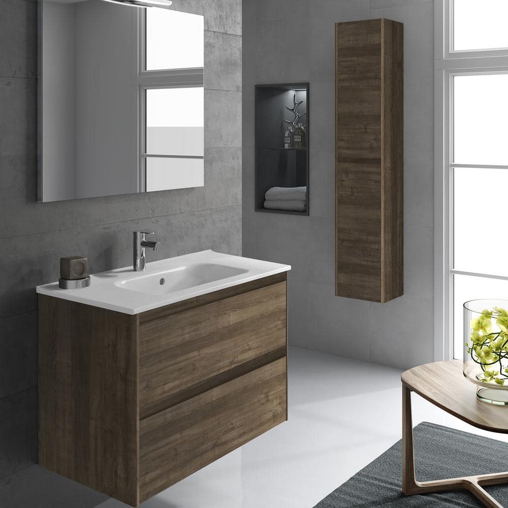 Ambra 40-Inch White Ceramic Wall-Mount Vanity