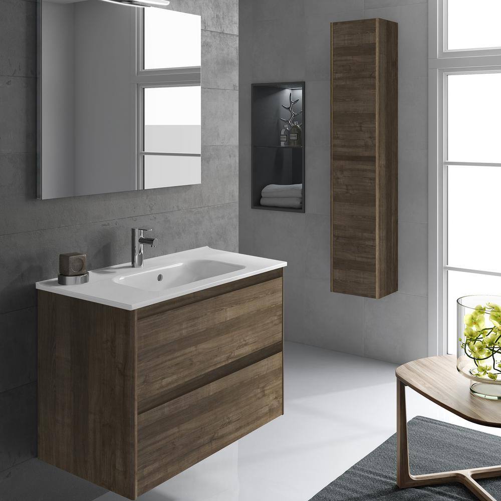 Samara Ash Modern Vanity Unit with Integrated Sink and Mirror