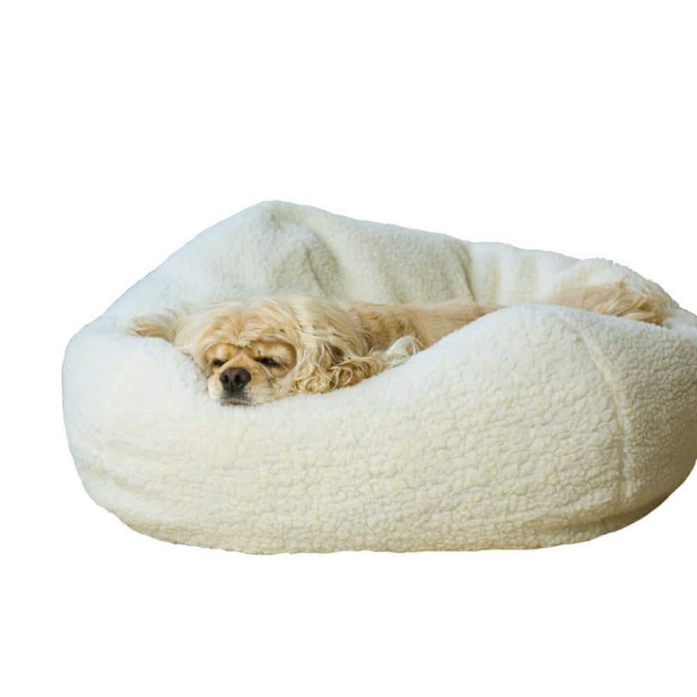 X-Large Beige Sherpa Puff Ball Dog Bed