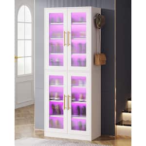 66.93 in. H x 24.8 in. W White 24-Pairs Tall Shoe Storage Cabinet, 8-Tier Shoe Rack with Doors and LED Light