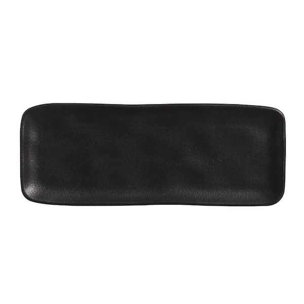 12.99 in. Matte Black Stoneware Rectangular Platter Medium Organic (Set of 4)