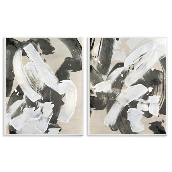 Neutral Paint Streaks by June Erica Vess 2-Pieces White Framed Abstract Giclee Art Print 30 in. x 24 in.