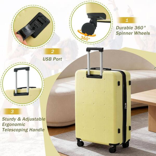 LIVACA 5-Piece Yellow ABS Plastic Hardside Luggage Set with USB
