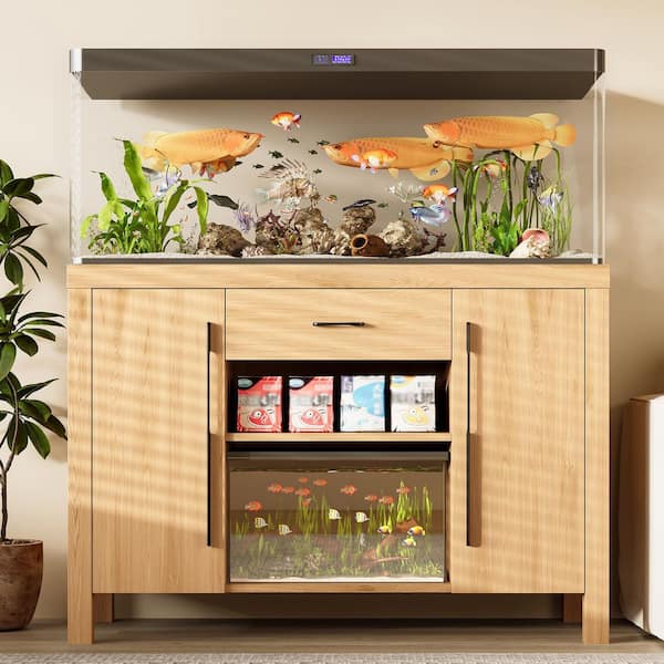 50 in. Natural 55-75 Gal. Fish Tank Stand Aquarium Stand with Cabinet, Drawer and Power Outlet