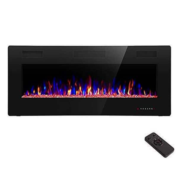 Edendirect 42 in. Recessed and Wall Mounted Electric Fireplace in Black, Remote Control, Adjustable Flame Color and Speed