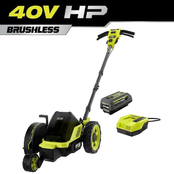 RYOBI 40V HP Brushless 9 in. Cordless Edger with 4.0 Ah Battery and Charger RY40760 The Home Depot