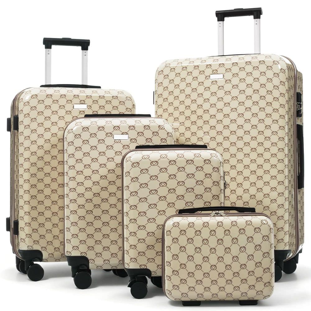 5-Piece Khaki ABS Hardshell Spinner 14,16,20,24,28 Luggage Set with TSA Lock, Multi-Stage Adjustable Handle
