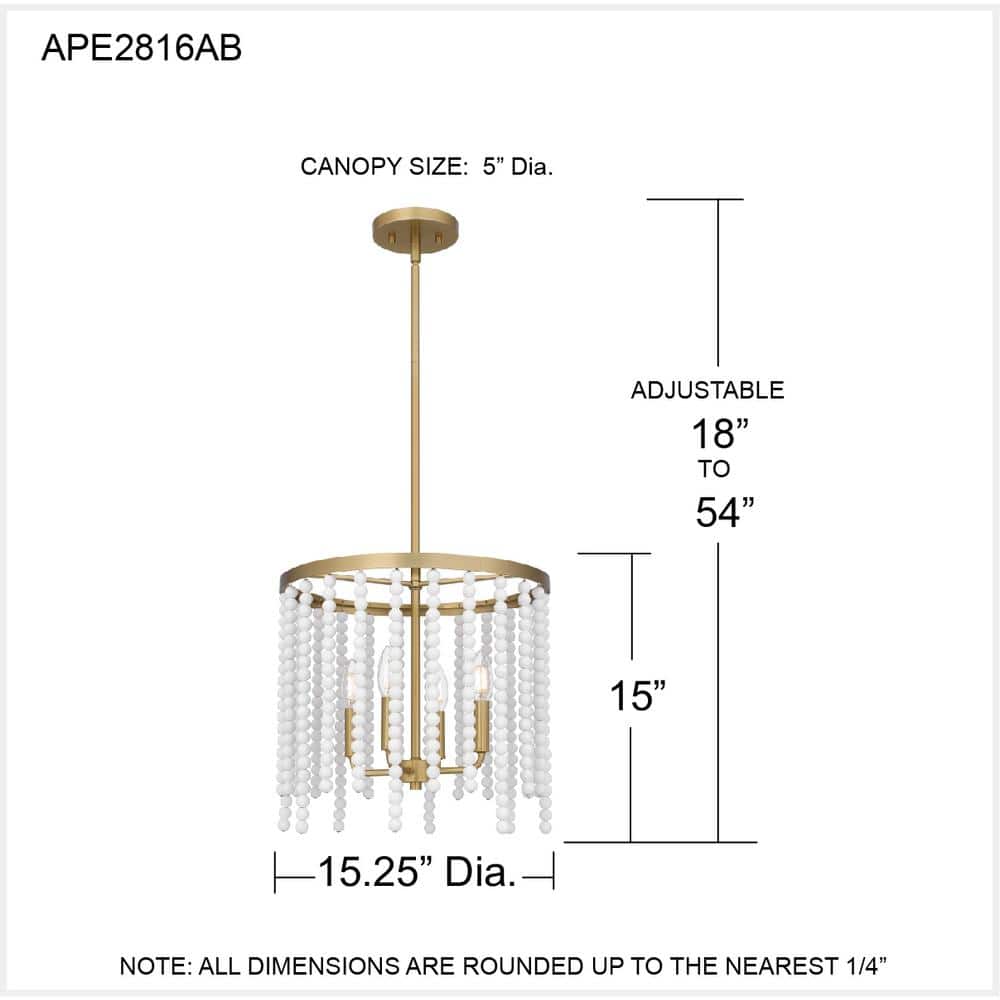 Aged Brass Drum Pendant Light with White Beads