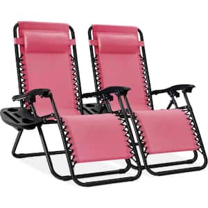 Pink Metal Zero Gravity Reclining Lawn Chair with Cup Holders (2-Pack)