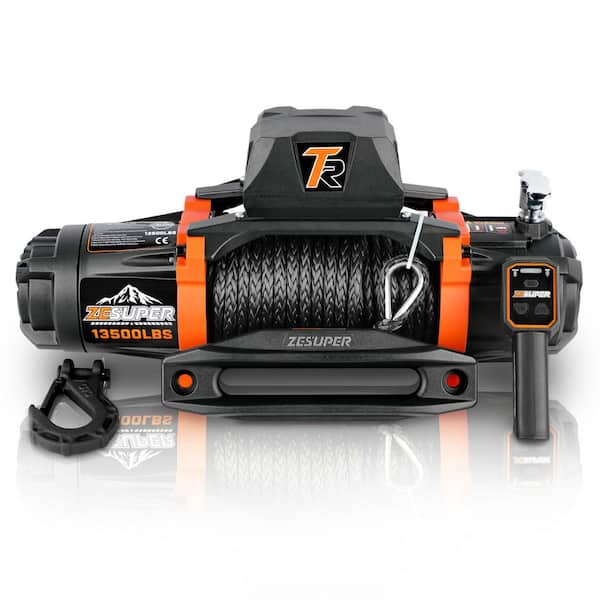 12-Volt 13,500 lb. Black Aluminium Electric Winch with Waterproof Steel Cable, Wireless Remote Control and Wired Control