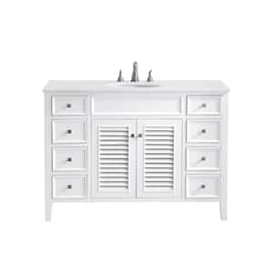 Simply Living 48 in. W x 21 in. D x 35 in. H Bath Vanity in Antique White with Ivory White Engineered Marble