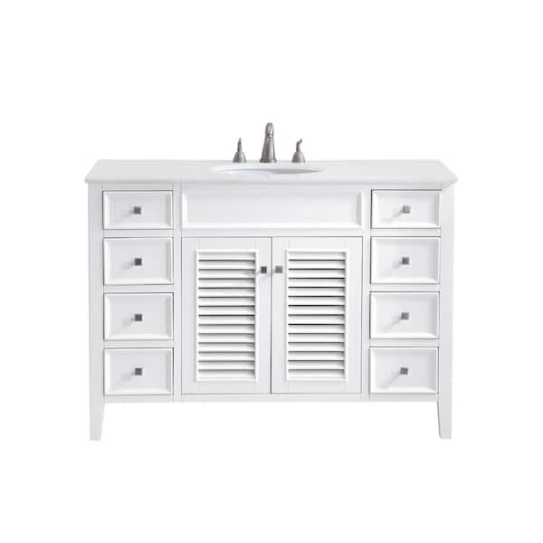 Unbranded Simply Living 48 in. W x 21 in. D x 35 in. H Bath Vanity in Antique White with Ivory White Engineered Marble