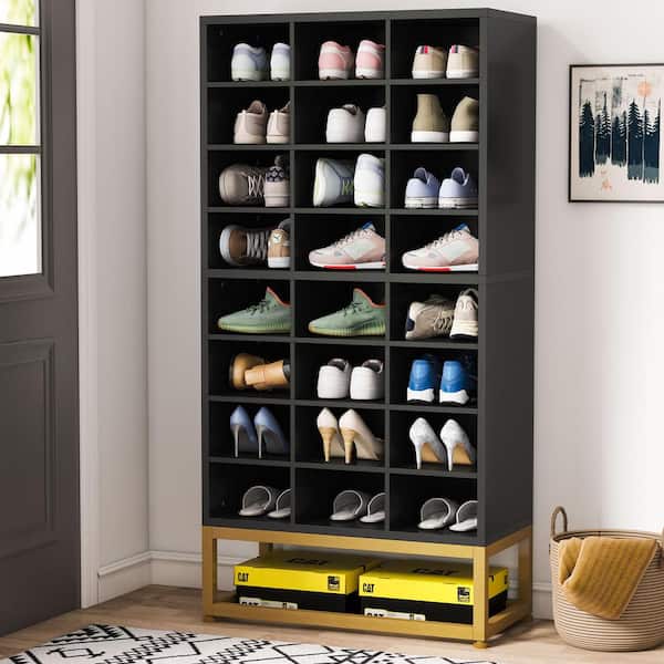 BYBLIGHT 55 in. H x 25 in. W Black 24-Pairs Shoe Storage Cabinet, 8-Tier Shoe Rack
