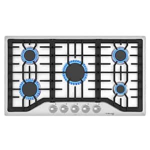 36 in. 5-Burners Recessed Gas Cooktop in Stainless Steel with NG/LPG Convertible