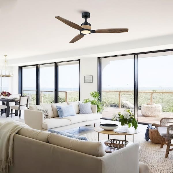 56 in. Indoor Matte Black Downrod Mount LED Standard Ceiling Fan with Lights and Remote Control