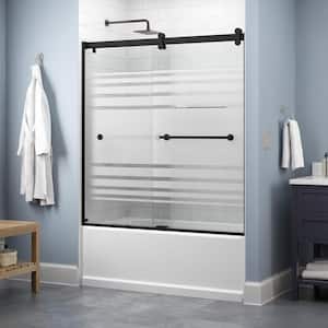Contemporary 60 in. x 58-3/4 in. Frameless Sliding Bathtub Door in Matte Black with 1/4 in. Tempered Transition Glass