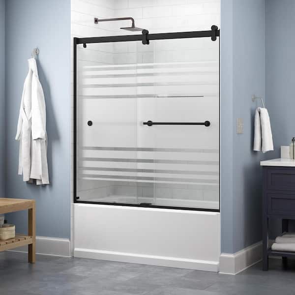 Delta Contemporary 60 in. x 58-3/4 in. Frameless Sliding Bathtub Door in Matte Black with 1/4 in. Tempered Transition Glass