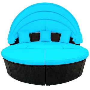 Adjustable Height Canopy Wicker Outdoor Lounge Chair with Cushion Guard Blue Cushion of (6-Pack)