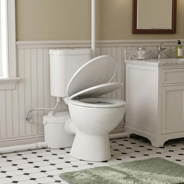 2-Piece 600W Macerating Toilet 0.8/1.28GPF Dual Flush System with 4-Inlet, with Macerator Toilet System, Extension Pipe