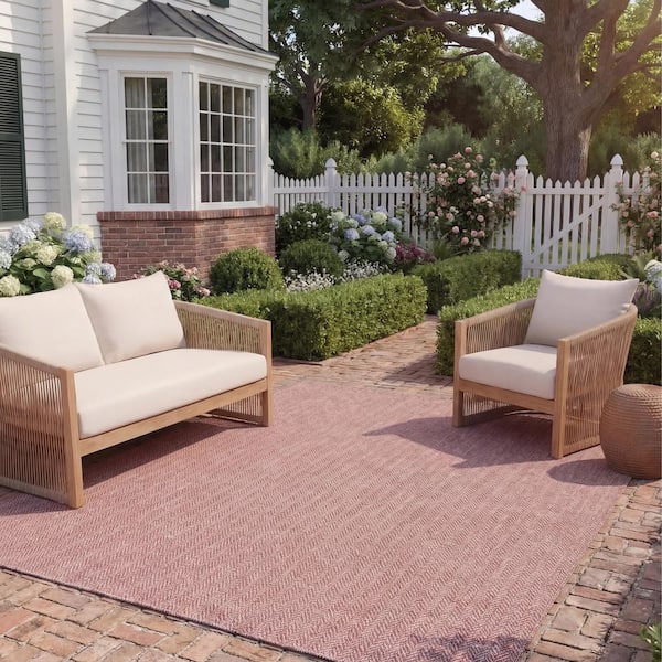 Courtyard Red/Beige 8 ft. x 11 ft. Geometric Indoor/Outdoor Patio  Area Rug