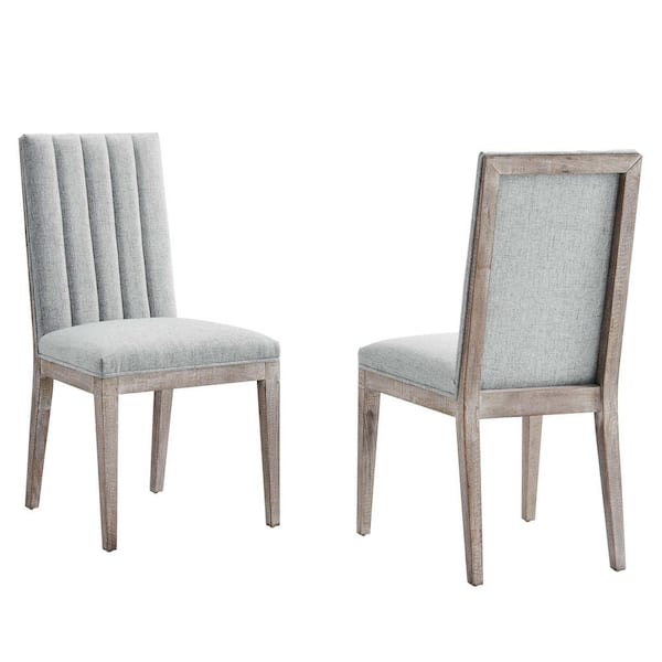 MODWAY Maisonette French Vintage Tufted Fabric Dining Side Chairs Set of 2 in Light Gray