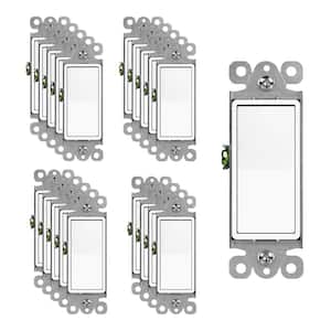 15 Amp, Single Pole, Decorator/Rocker Light Switch, White (20-Pack)
