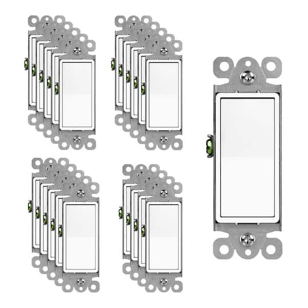 ENERLITES 15 Amp, Single Pole, Decorator/Rocker Light Switch, White (20-Pack)