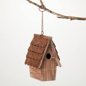12.5 in. Brown Copper Shingled Wood Birdhouse