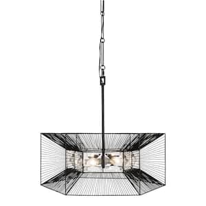 Arcade 6-Light Carbon Shaded Pendant Light with Black/Clear Premium Faceted Crystal Panels Shade