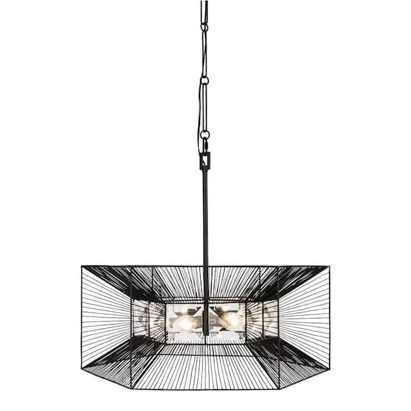 Varaluz Arcade 6-Light Carbon Shaded Pendant Light with Black/Clear Premium Faceted Crystal Panels Shade