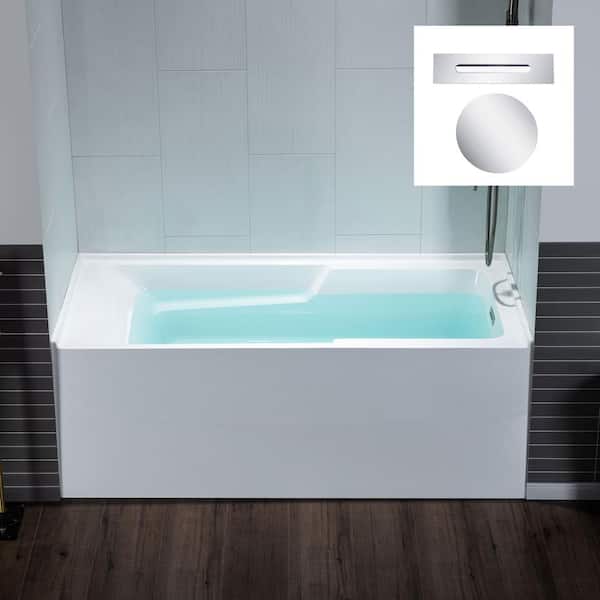 WOODBRIDGE 54 in. x 30 in. Acrylic Soaking Alcove Rectangular Bathtub with Right Drain and Overflow in White with Chrome