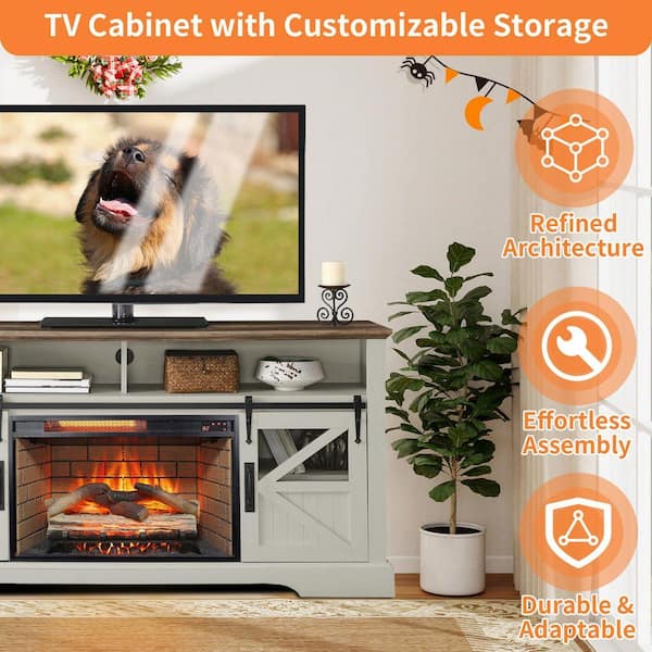 ToolCat 60 in. Freestanding Electric Fireplace TV Stand in White