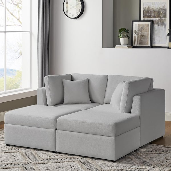 Chandler 66 in. Square Arm 4-piece Polyester Performance Fabric Rectangle Sectional Chofa with Storage in Gray