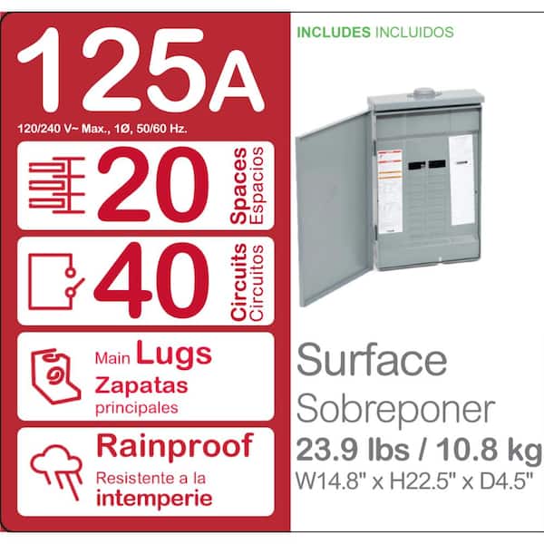 Homeline 125 Amp 20-Space 40-Circuit Outdoor Main Lug Plug-On Neutral Load Center