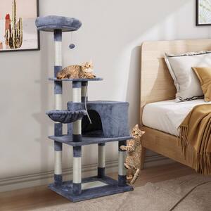 58.3 in. Cat Tree 4-Tier Tower Kitty Play House Scratching Posts Gray