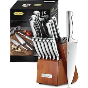 15-Piece Kitchen Cutlery Knife Block Set with Built-in Sharpener Stainless Steel